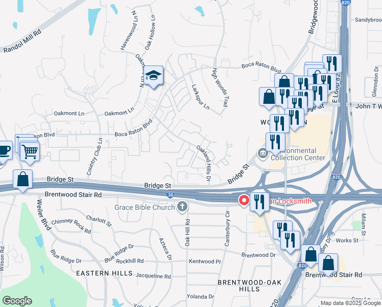 map of restaurants, bars, coffee shops, grocery stores, and more near 1004 Havenoaks Drive in Fort Worth