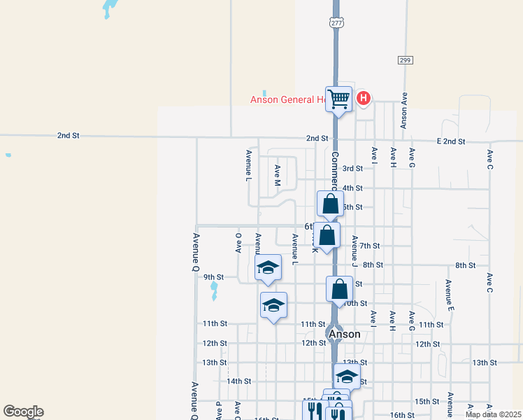 map of restaurants, bars, coffee shops, grocery stores, and more near 531 Avenue Q in Anson