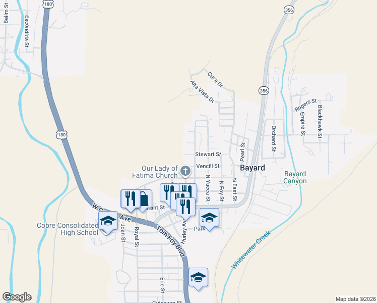 map of restaurants, bars, coffee shops, grocery stores, and more near 508 Stewart Street in Bayard