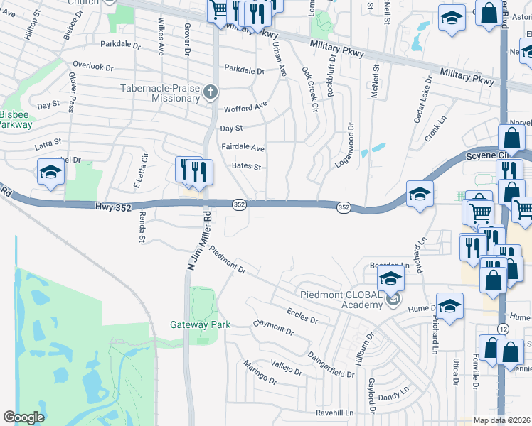 map of restaurants, bars, coffee shops, grocery stores, and more near 7119 London Fog Drive in Dallas