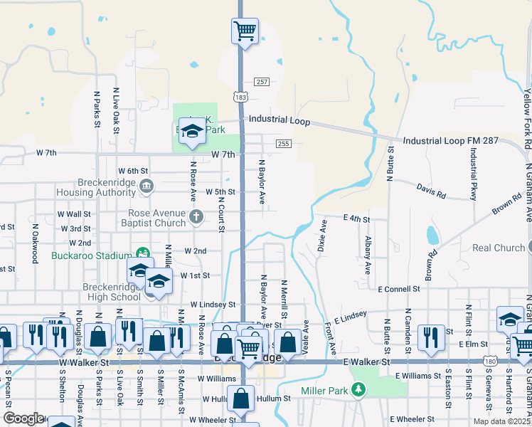 map of restaurants, bars, coffee shops, grocery stores, and more near 700 North Baylor Avenue in Breckenridge