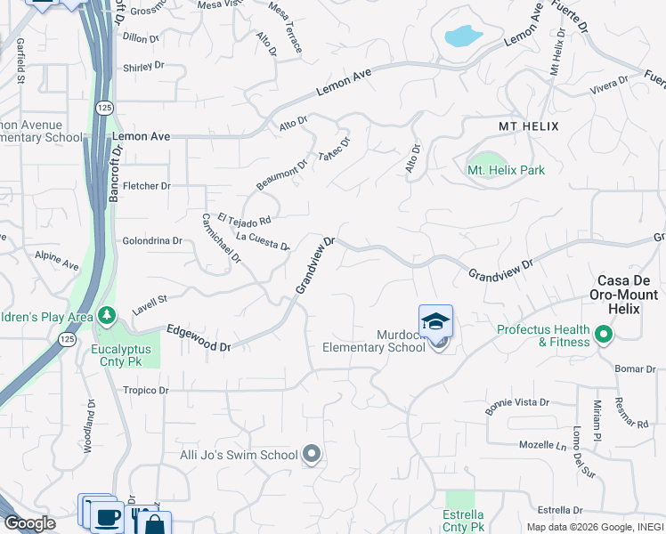 map of restaurants, bars, coffee shops, grocery stores, and more near 4612 Katy Court in La Mesa