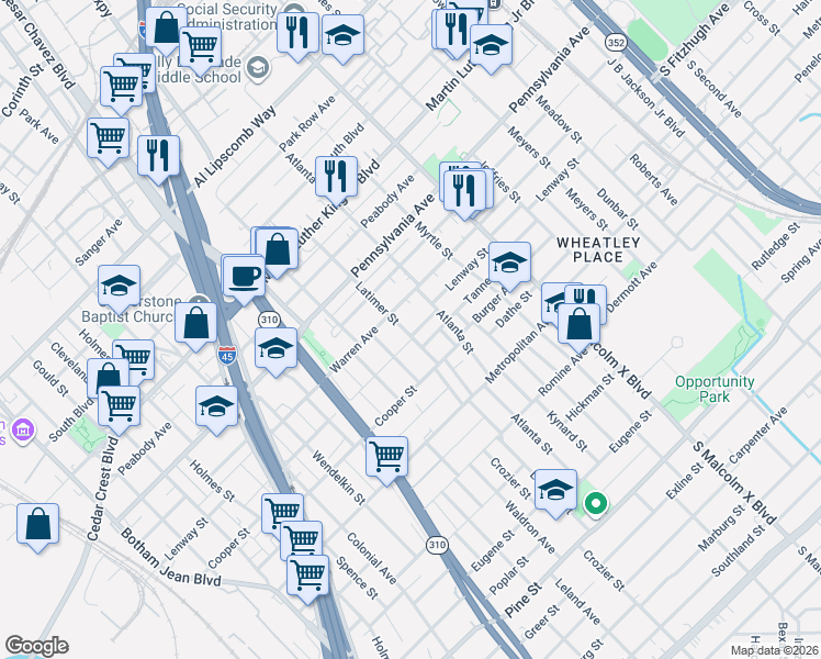 map of restaurants, bars, coffee shops, grocery stores, and more near 2501 Lenway Street in Dallas