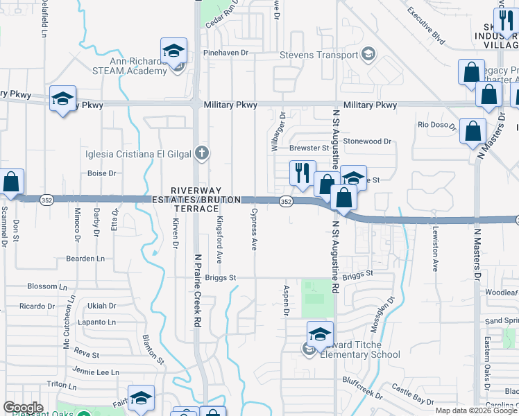 map of restaurants, bars, coffee shops, grocery stores, and more near 9402 Scyene Road in Dallas