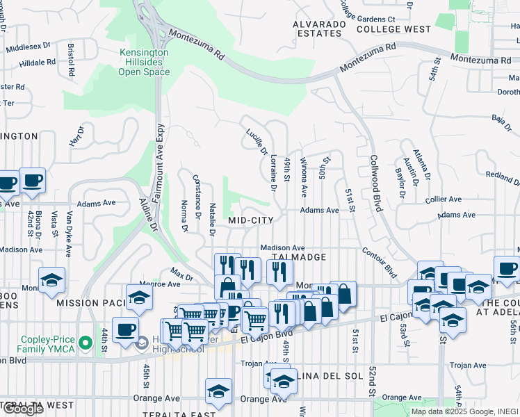 map of restaurants, bars, coffee shops, grocery stores, and more near 4758 Jean Drive in San Diego
