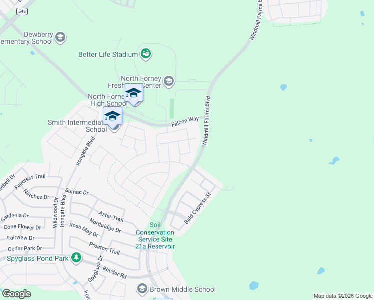 map of restaurants, bars, coffee shops, grocery stores, and more near 3010 Zapta Road in Forney