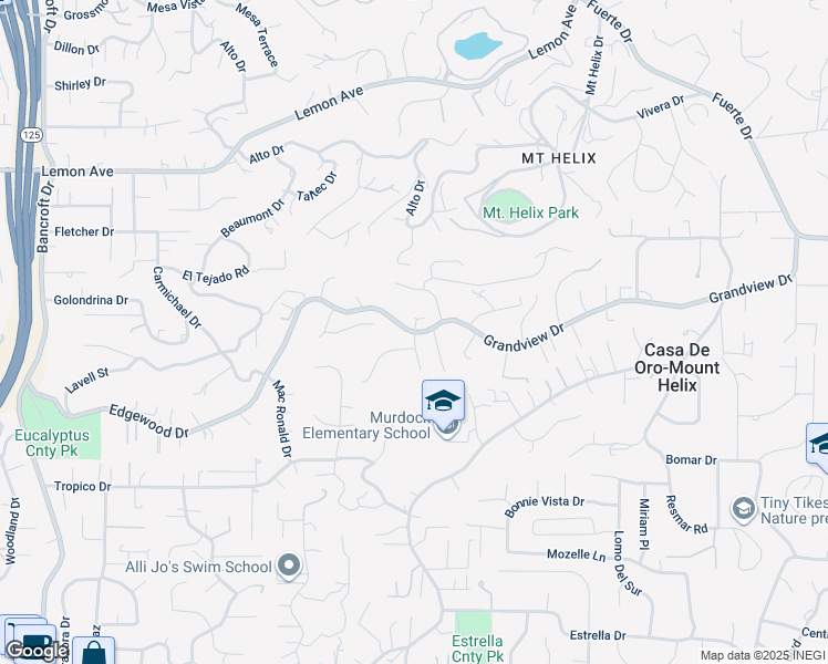 map of restaurants, bars, coffee shops, grocery stores, and more near Grandview Drive in La Mesa