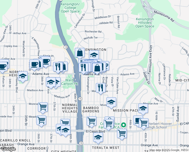 map of restaurants, bars, coffee shops, grocery stores, and more near in San Diego