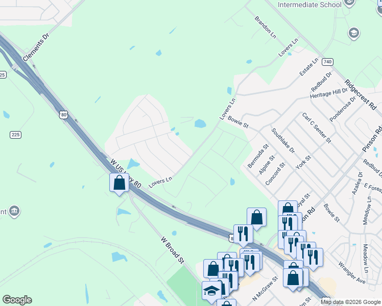 map of restaurants, bars, coffee shops, grocery stores, and more near 101 Jason Drive in Forney