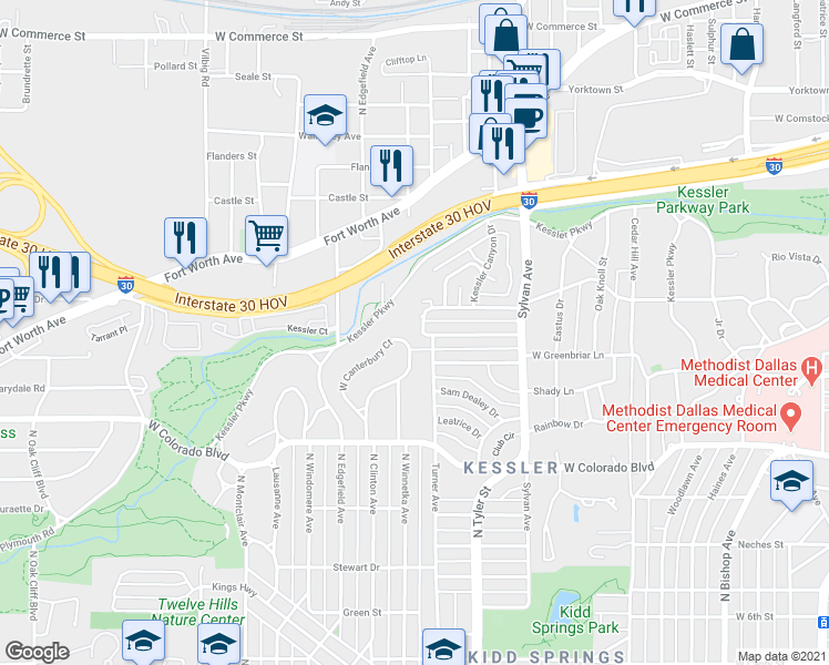 map of restaurants, bars, coffee shops, grocery stores, and more near 1016 Knott Place in Dallas