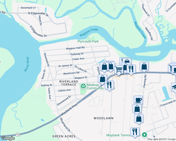 map of restaurants, bars, coffee shops, grocery stores, and more near 2073 Seabrook Avenue in Charleston