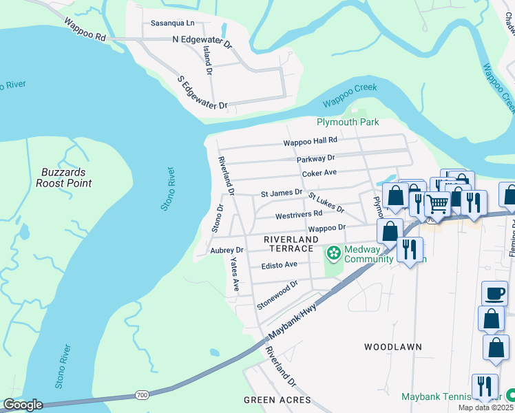 map of restaurants, bars, coffee shops, grocery stores, and more near 2178 Fort Pemberton Drive in Charleston