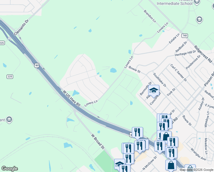 map of restaurants, bars, coffee shops, grocery stores, and more near 101 Jason Drive in Forney