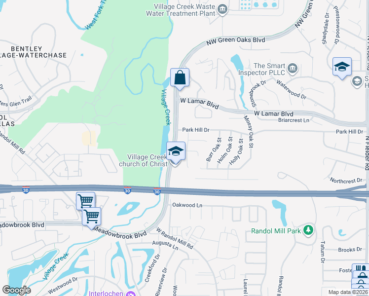 map of restaurants, bars, coffee shops, grocery stores, and more near 1816 Old Oak Drive in Arlington