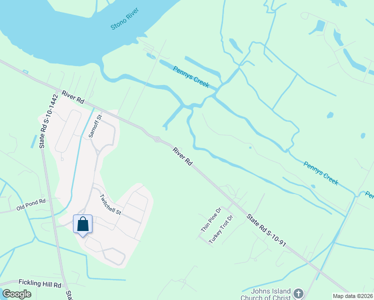 map of restaurants, bars, coffee shops, grocery stores, and more near 1273 River Road in Johns Island