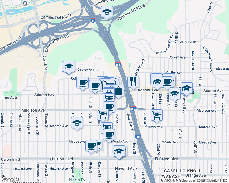 map of restaurants, bars, coffee shops, grocery stores, and more near in San Diego