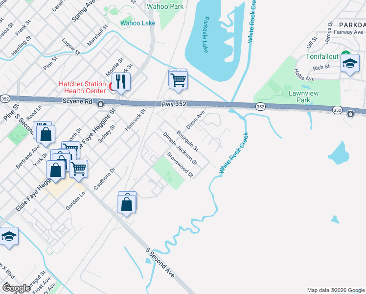 map of restaurants, bars, coffee shops, grocery stores, and more near 5216 Audrey Street in Dallas