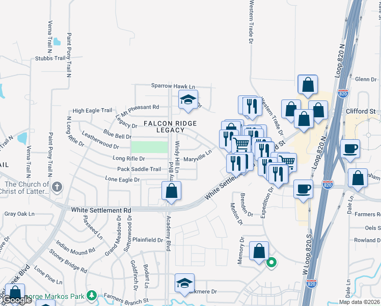 map of restaurants, bars, coffee shops, grocery stores, and more near 9805 Jericho Lane in Fort Worth