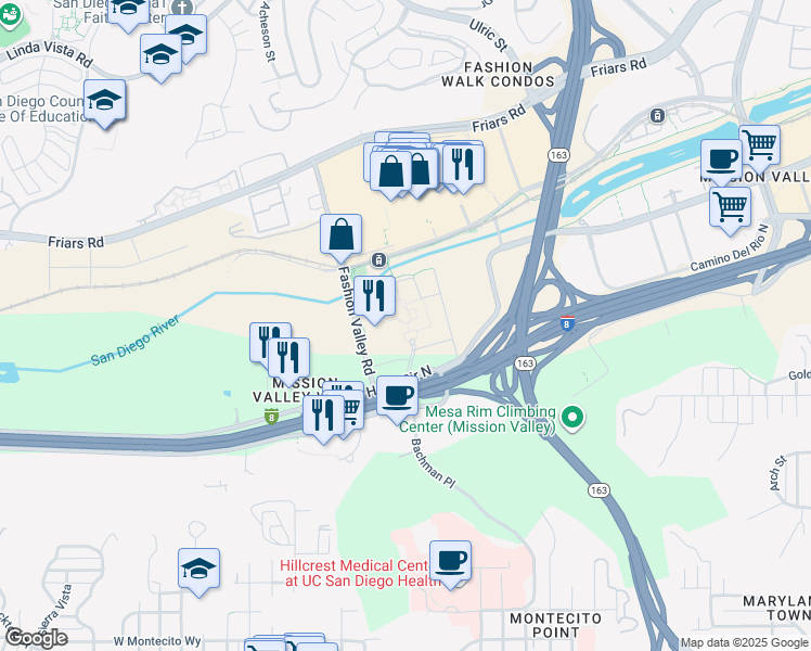 map of restaurants, bars, coffee shops, grocery stores, and more near 500 Hotel Circle North in San Diego