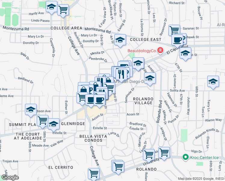 map of restaurants, bars, coffee shops, grocery stores, and more near 2 63rd Street in San Diego