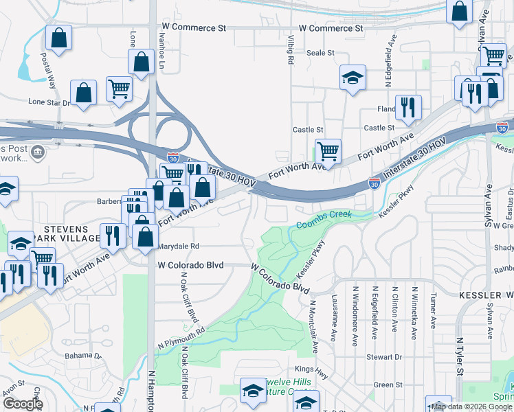 map of restaurants, bars, coffee shops, grocery stores, and more near in Dallas