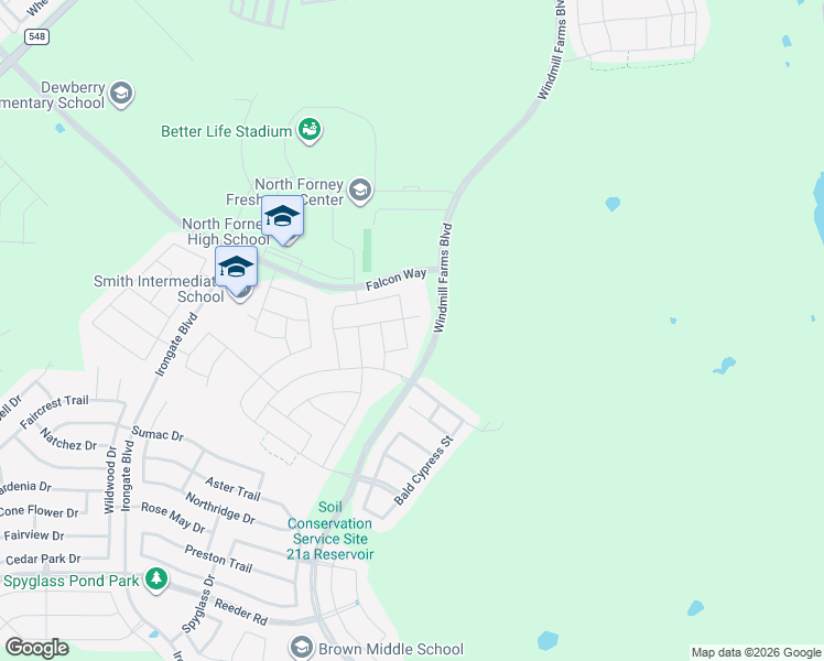 map of restaurants, bars, coffee shops, grocery stores, and more near 3010 Zapta Road in Forney