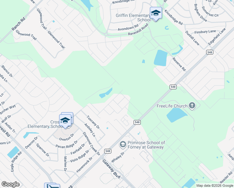 map of restaurants, bars, coffee shops, grocery stores, and more near 13937 Farm to Market Road 548 in Forney