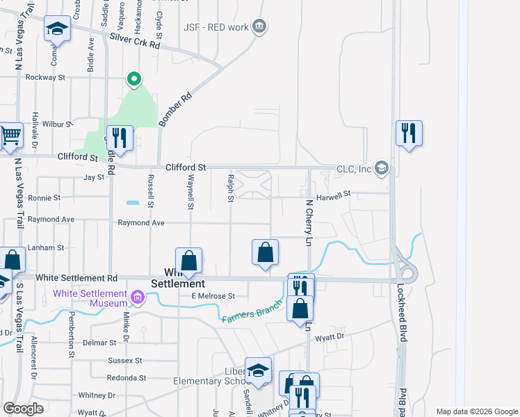 map of restaurants, bars, coffee shops, grocery stores, and more near 301 North Roe Street in Fort Worth