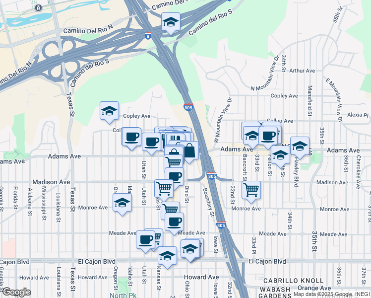 map of restaurants, bars, coffee shops, grocery stores, and more near in San Diego