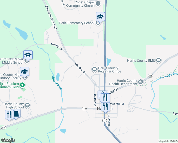 map of restaurants, bars, coffee shops, grocery stores, and more near 149 Mobley Road in Hamilton