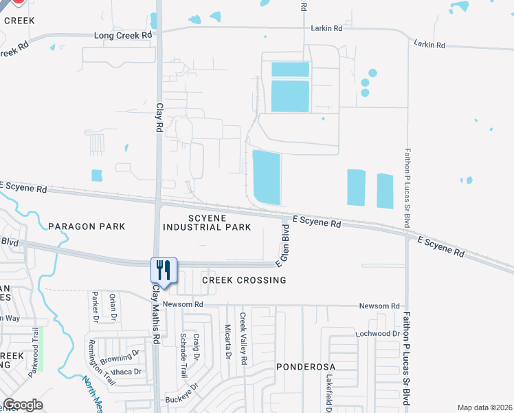 map of restaurants, bars, coffee shops, grocery stores, and more near 2701 East Scyene Road in Mesquite