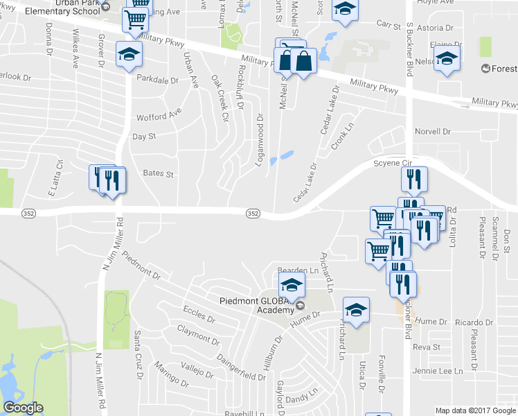 map of restaurants, bars, coffee shops, grocery stores, and more near 7529 Scyene Road in Dallas