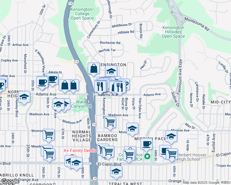 map of restaurants, bars, coffee shops, grocery stores, and more near in San Diego