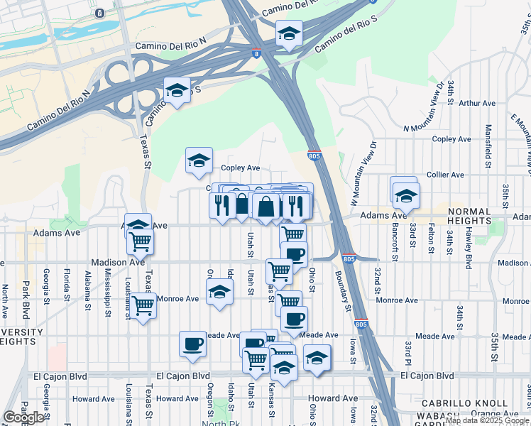 map of restaurants, bars, coffee shops, grocery stores, and more near in San Diego
