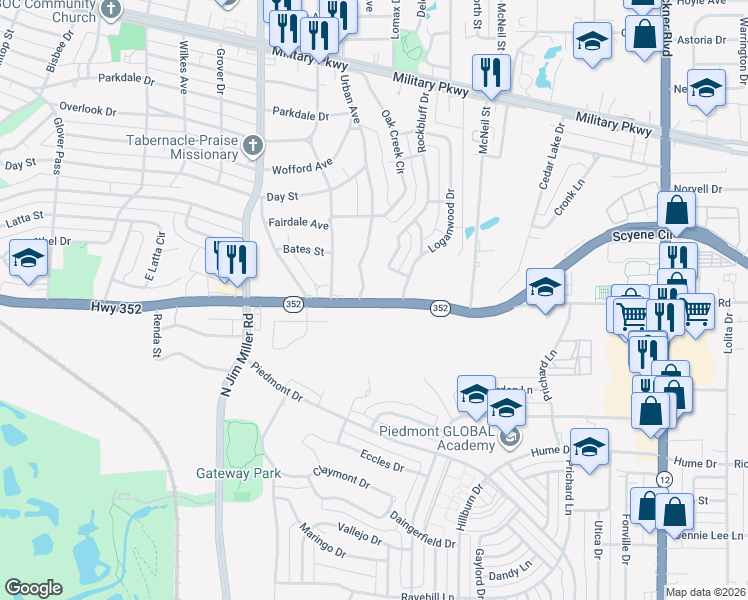 map of restaurants, bars, coffee shops, grocery stores, and more near 7331 Scyene Road in Dallas