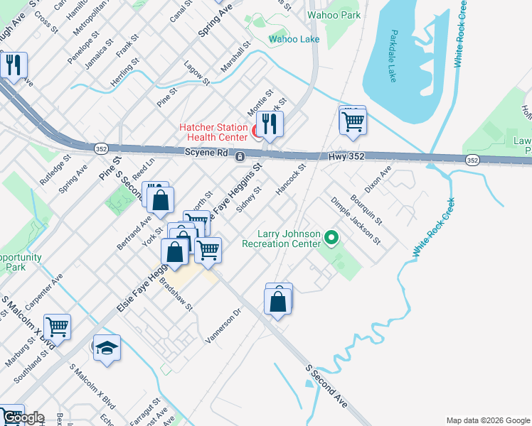 map of restaurants, bars, coffee shops, grocery stores, and more near 3804 Garden Ln in Dallas
