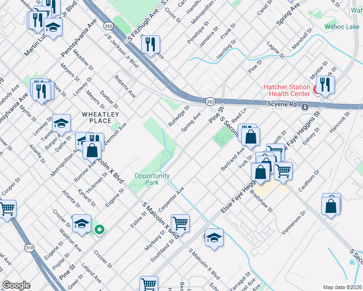 map of restaurants, bars, coffee shops, grocery stores, and more near 3202 Pine Street in Dallas
