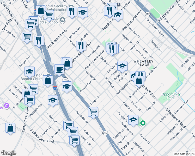 map of restaurants, bars, coffee shops, grocery stores, and more near 2501 Lenway Street in Dallas