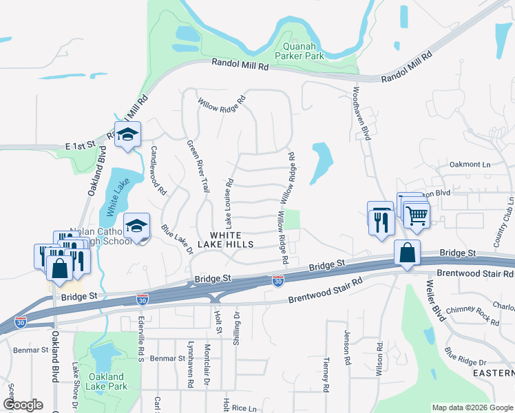 map of restaurants, bars, coffee shops, grocery stores, and more near 4917 Rock River Drive in Fort Worth