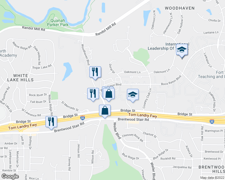 map of restaurants, bars, coffee shops, grocery stores, and more near 5441 Boca Canyon in Fort Worth