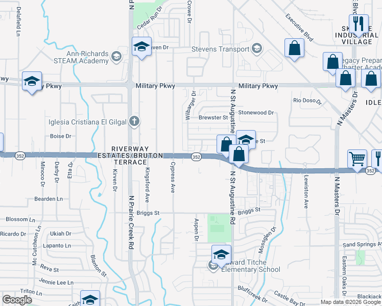 map of restaurants, bars, coffee shops, grocery stores, and more near 3204 Wilbarger Drive in Dallas