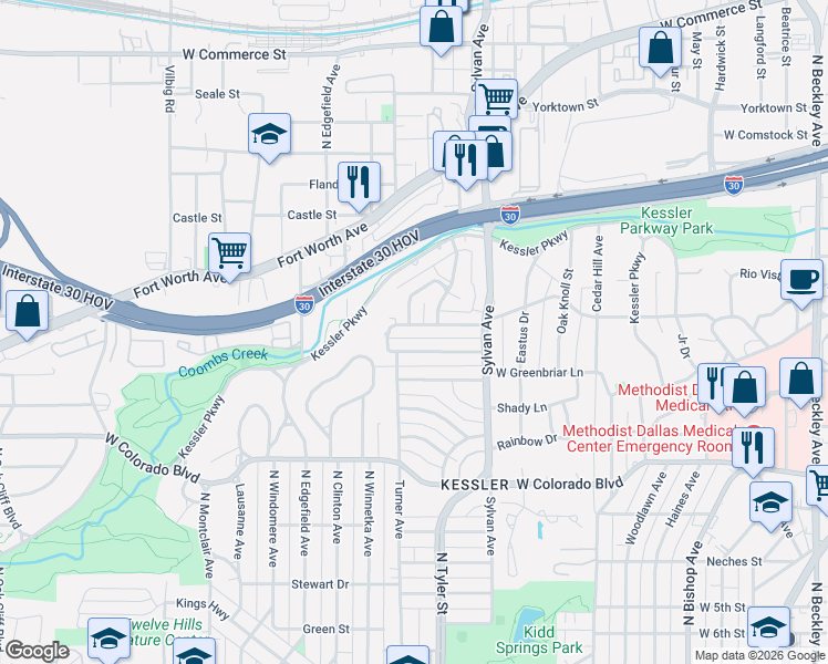 map of restaurants, bars, coffee shops, grocery stores, and more near 925 Knott Place in Dallas