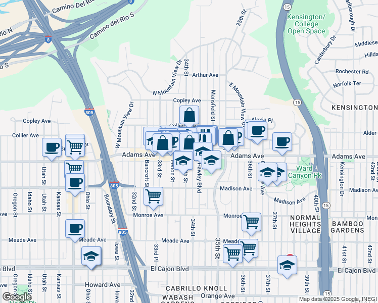 map of restaurants, bars, coffee shops, grocery stores, and more near in San Diego