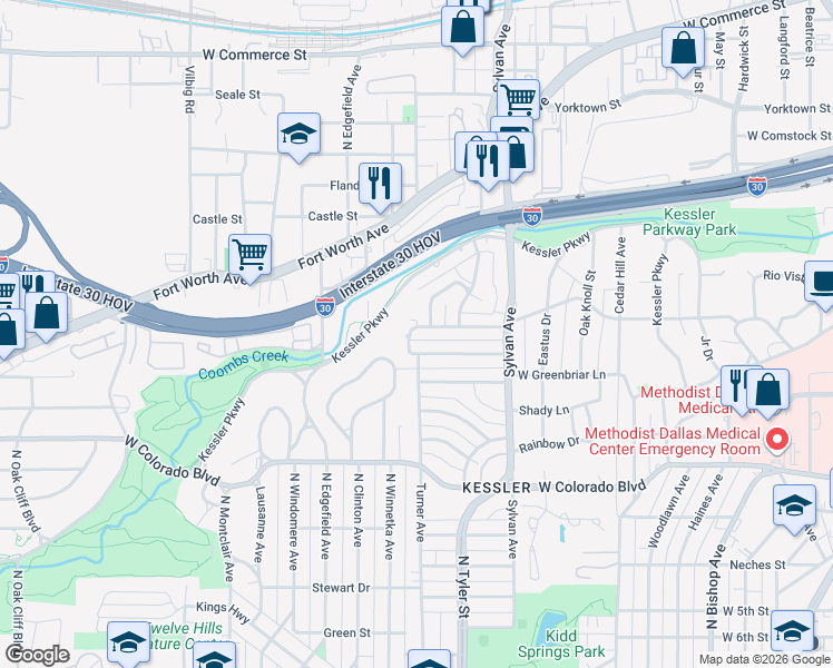 map of restaurants, bars, coffee shops, grocery stores, and more near 1016 Knott Place in Dallas