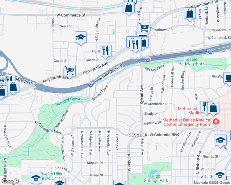 map of restaurants, bars, coffee shops, grocery stores, and more near 1016 Knott Place in Dallas