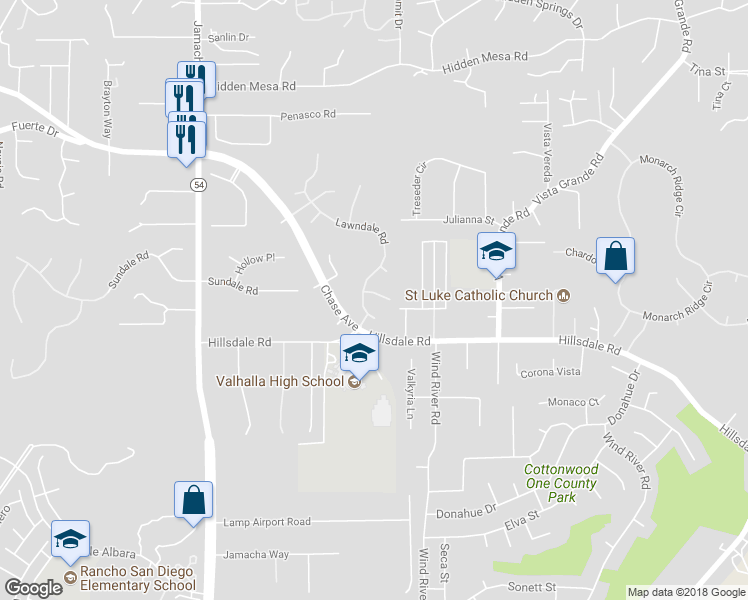 map of restaurants, bars, coffee shops, grocery stores, and more near 1723 Sunset Rose Court in El Cajon