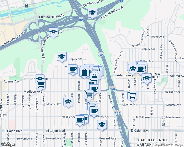 map of restaurants, bars, coffee shops, grocery stores, and more near in San Diego