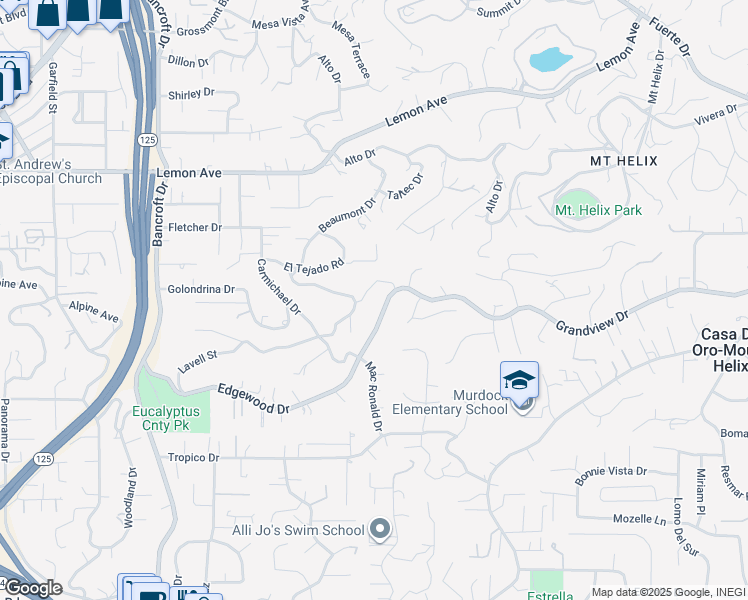 map of restaurants, bars, coffee shops, grocery stores, and more near 9484-86 La Cuesta Drive in La Mesa