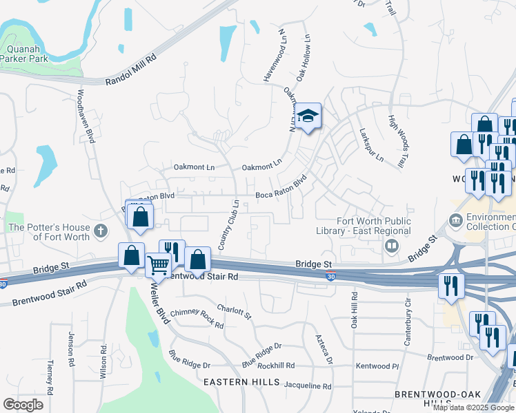 map of restaurants, bars, coffee shops, grocery stores, and more near 5824 Lincoln Meadows Circle in Fort Worth