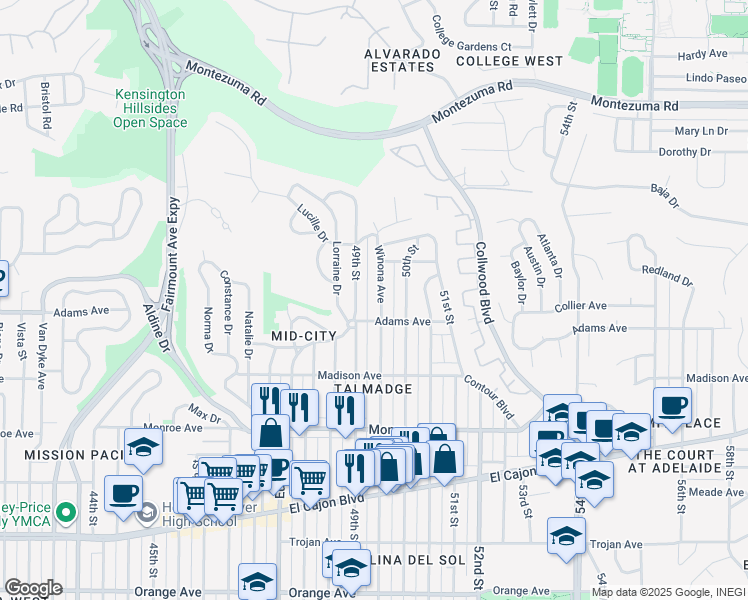 map of restaurants, bars, coffee shops, grocery stores, and more near 4730 Winona Avenue in San Diego